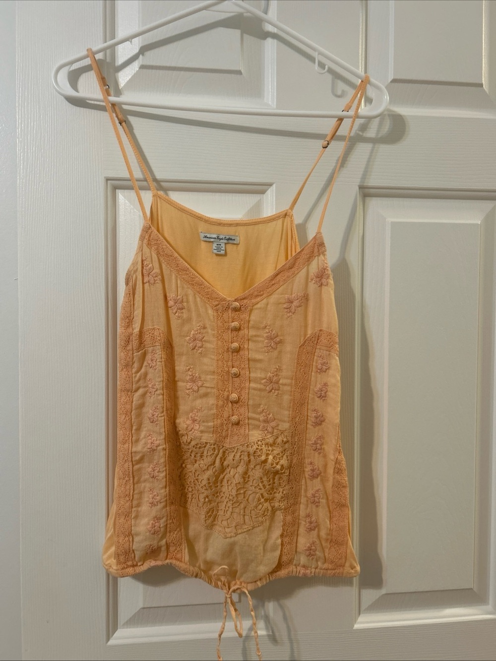 American Eagle Medium Peach Cotton Crochet Lace Boho Festival Cami Tank